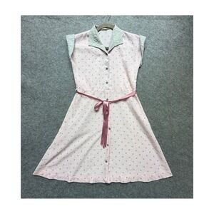 Vintage ILGWU Pink Polka Dot Shirt Dress Union Made A-Line Sleeveless Size 12